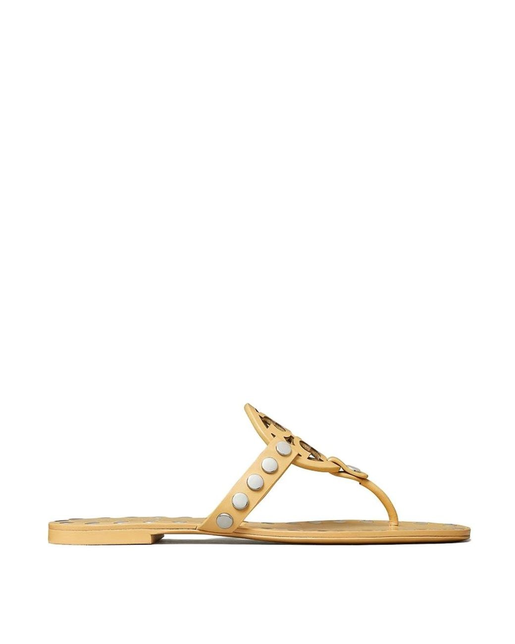 Tory Burch Metallic Studded Miller Leather Flat Sandals