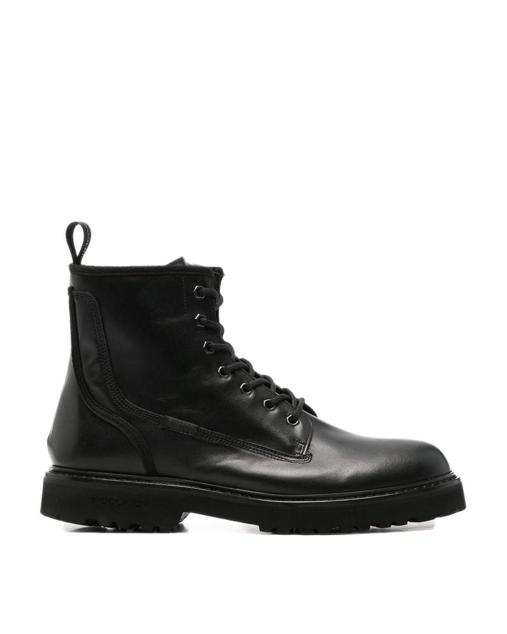 Woolrich Black Leather Combat Boots for men