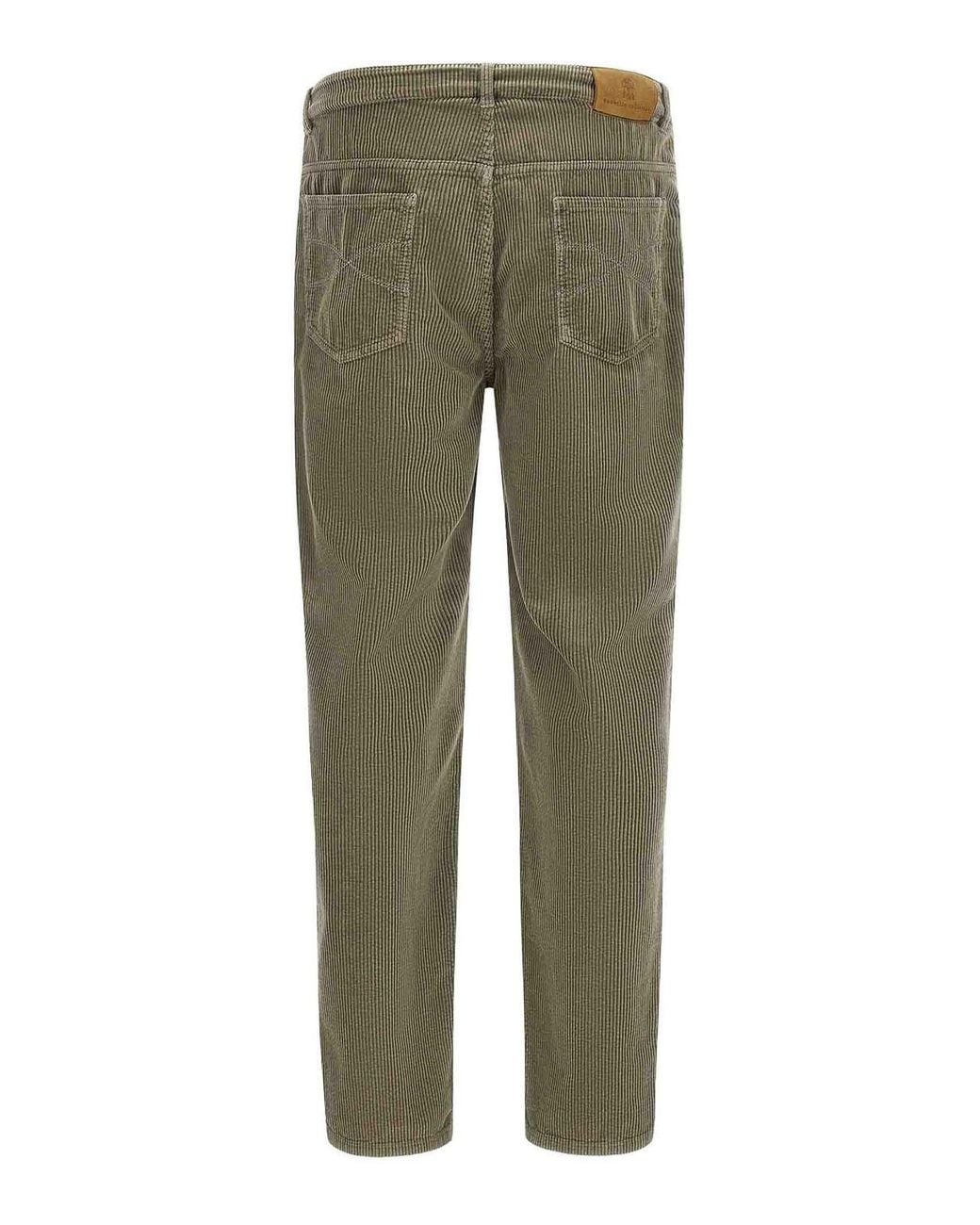 Brunello Cucinelli Green Corduroy Trousers for men