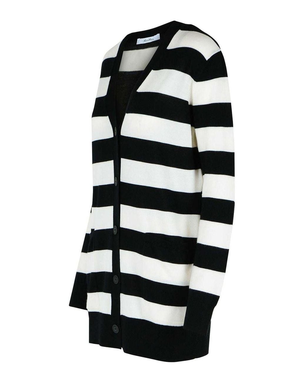 Max Mara Black Fiemme' Two-Tone Virgin Wool Cardigan