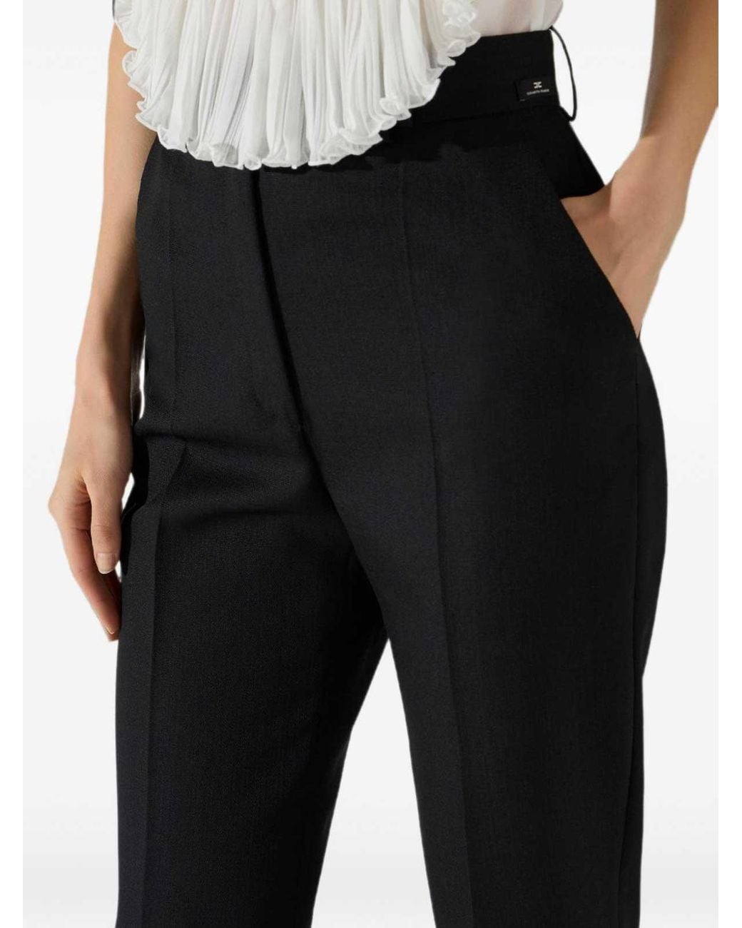 Elisabetta Franchi Black High-Waisted Slim Wool Trousers