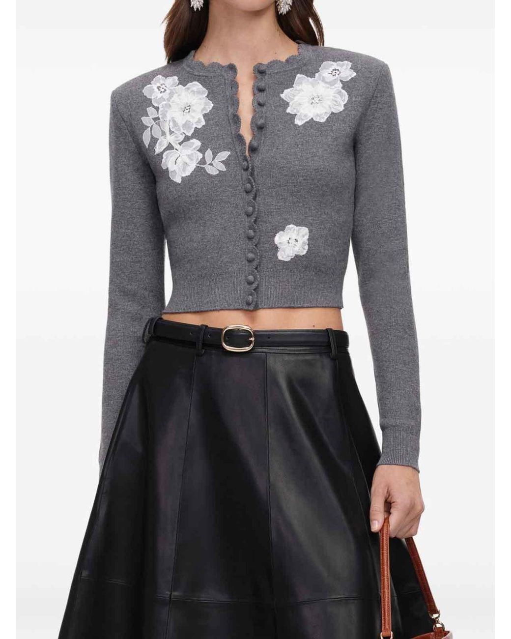 Self-Portrait Gray Cropped Wool-Blend Cardigan