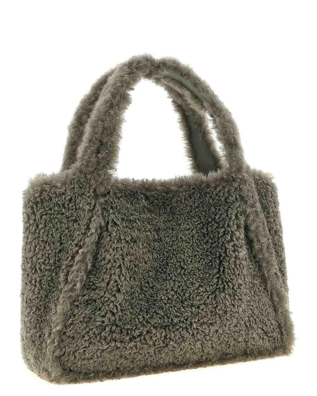Stella McCartney Gray Shearling Logo Shopping Bag