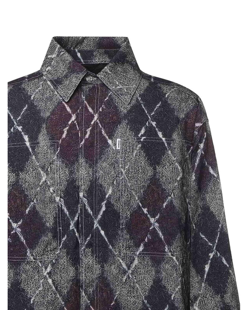 Bonsai Gray Diamond-Pattern Flannel Shirt for men