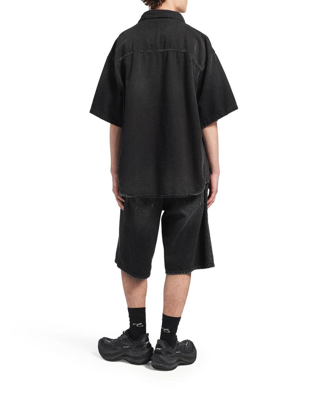 Balenciaga Black Short-Sleeve Hybrid Shirt for men