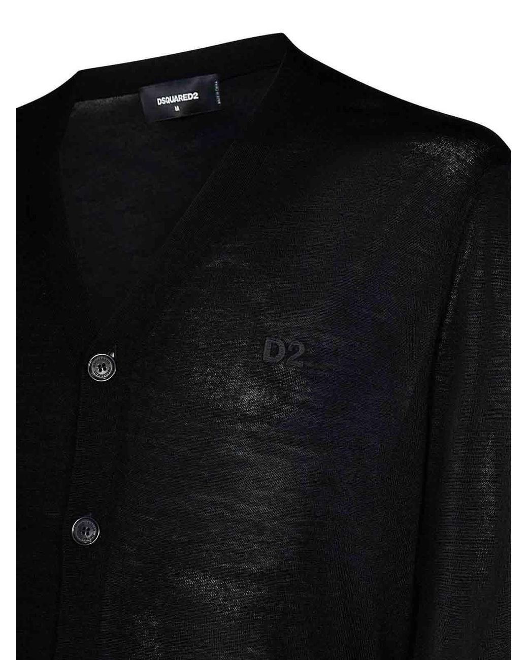 DSquared² Black Tricot Wool V-Neck Cardigan for men