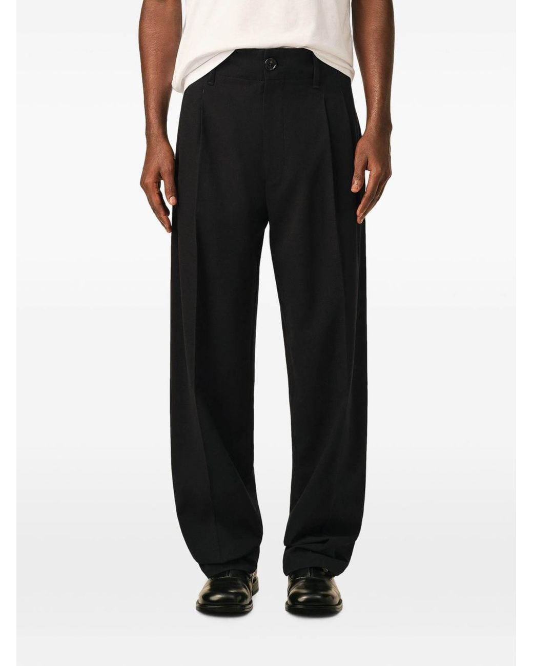 AMI Black Virgin Wool Tapered Trousers for men