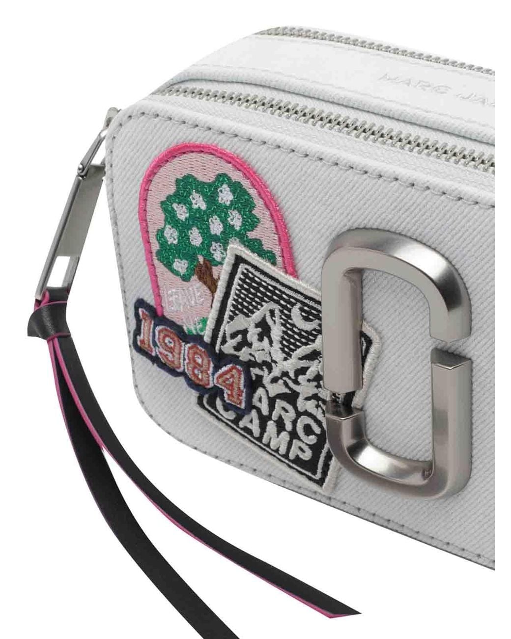 Marc Jacobs White The Camp Patchwork Denim Snapshot Bag