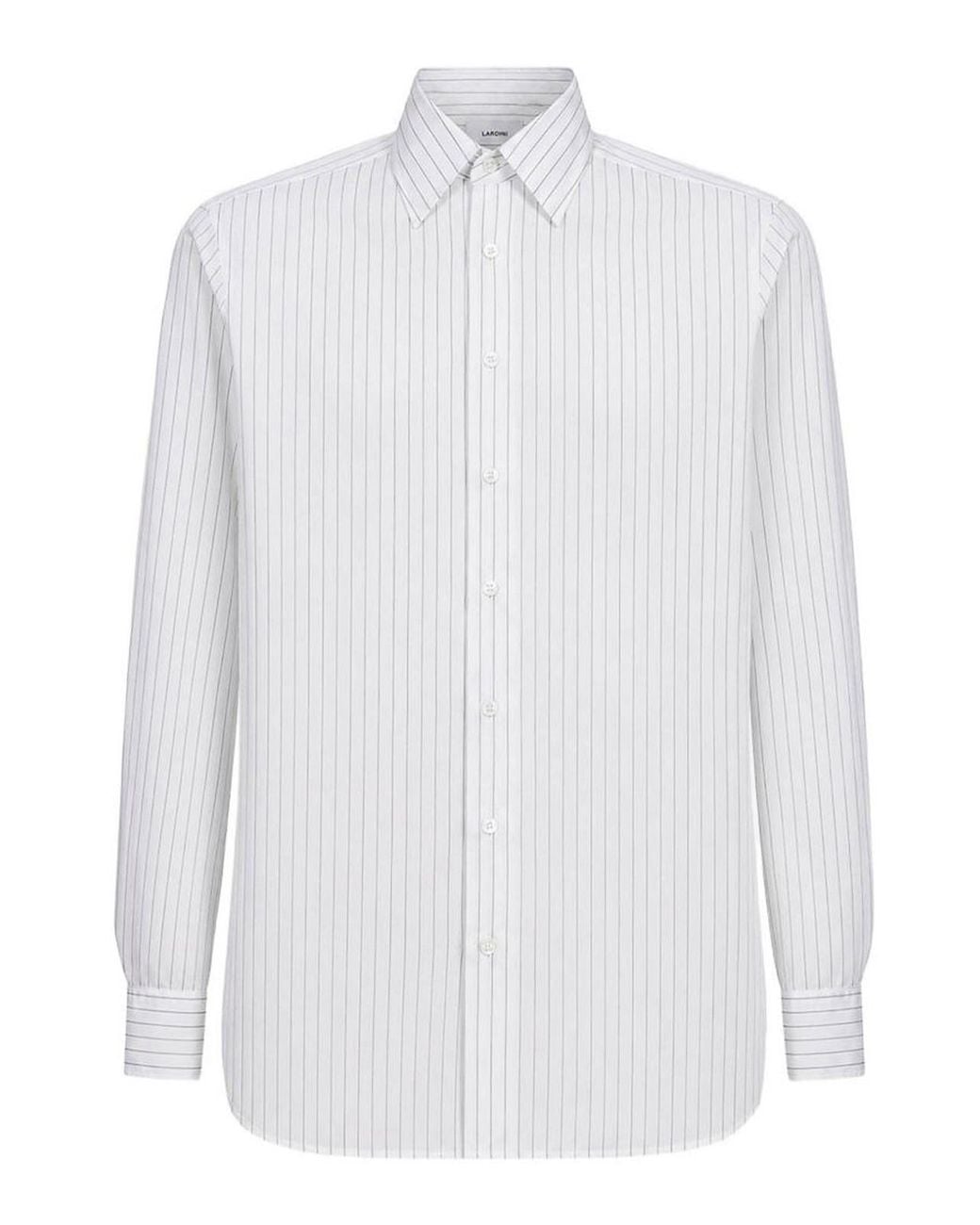 Lardini White Vertical-Striped Long-Sleeve Shirt for men