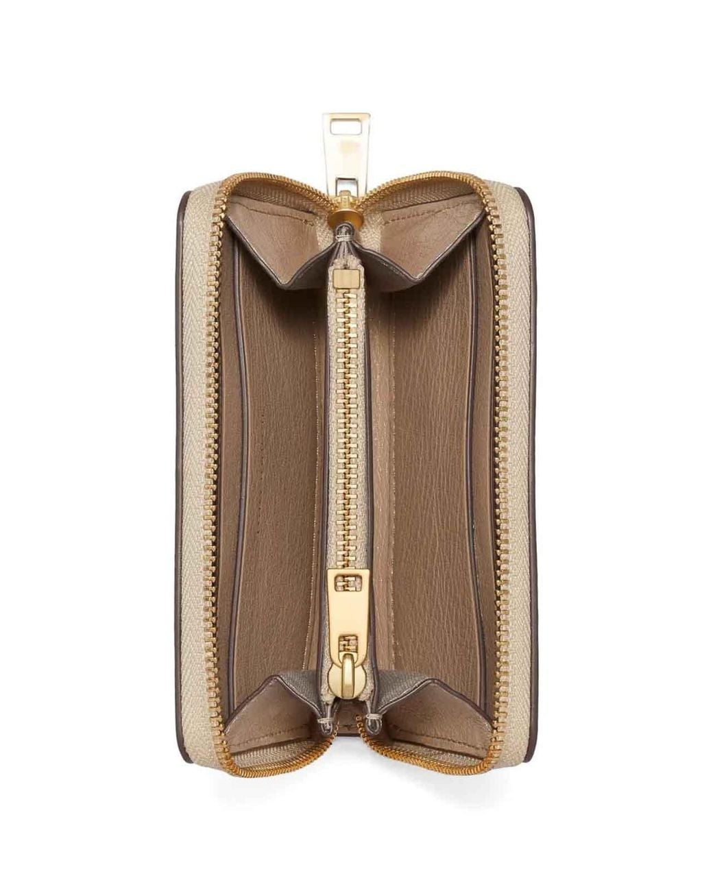 Tory Burch Natural Charlie Quilted Small Zip Around Wallet