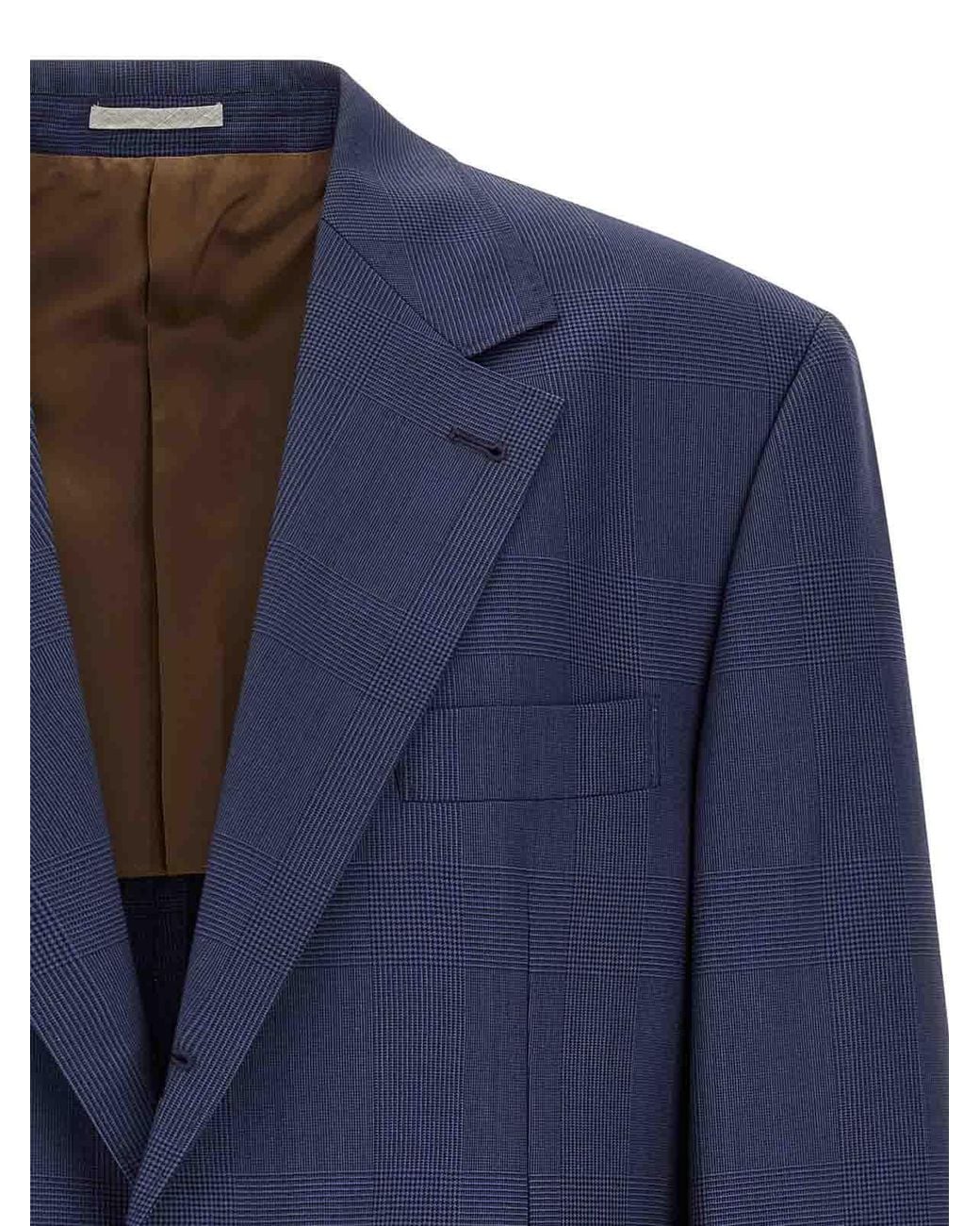 Brunello Cucinelli Blue Prince Of Wales Blazer for men