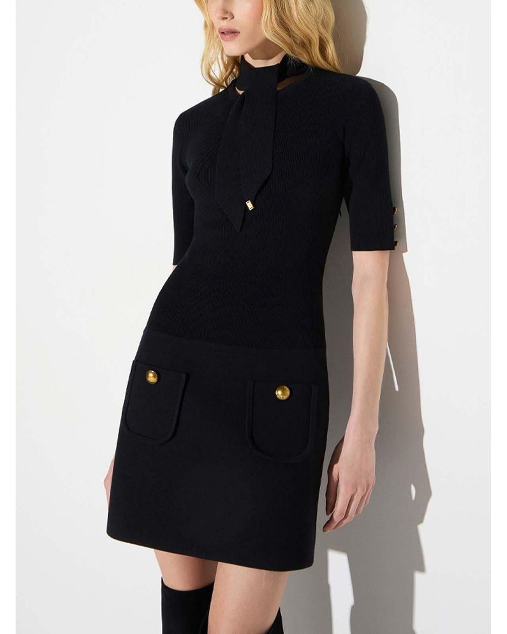 Elisabetta Franchi Black Ribbed Mini Knitted Dress