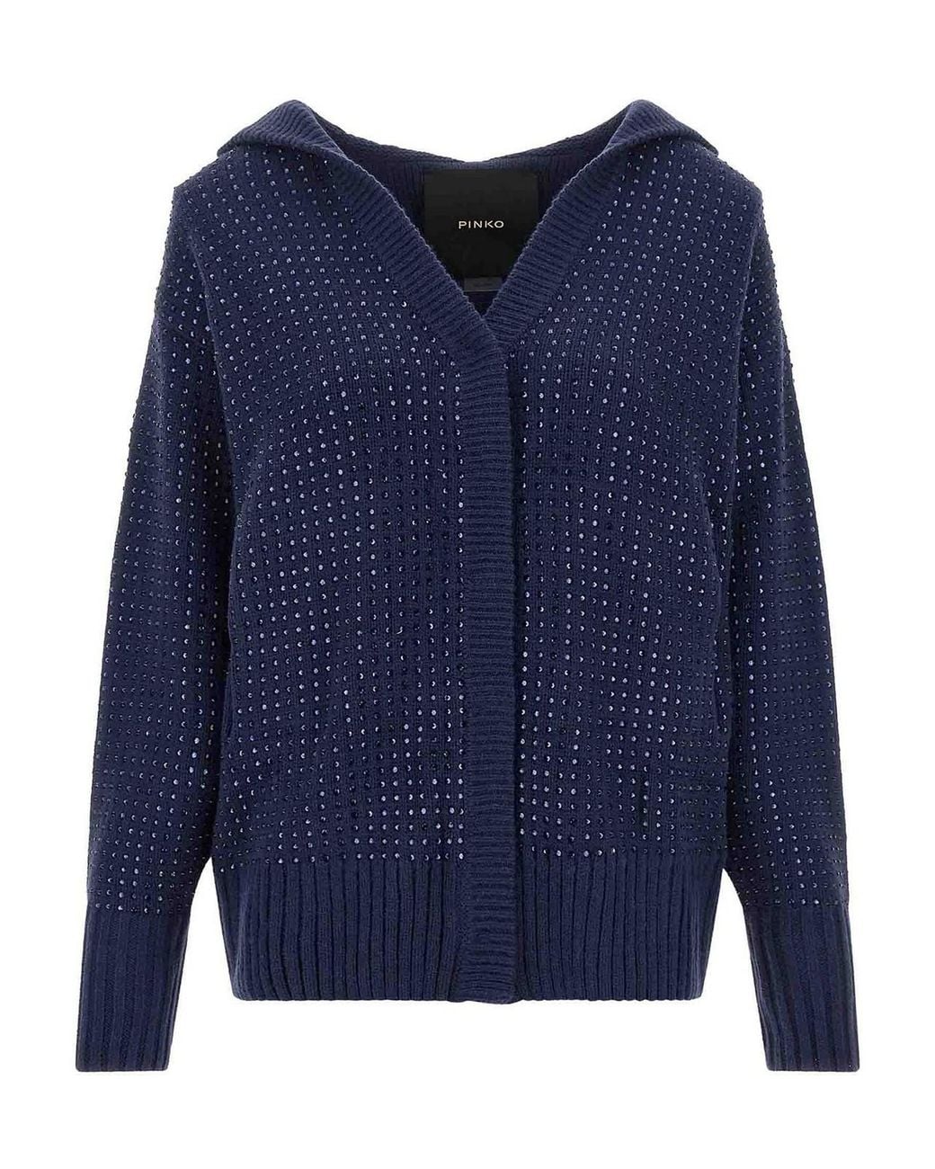 Pinko Blue Seicento Cardigan With Rhinestones And Hood