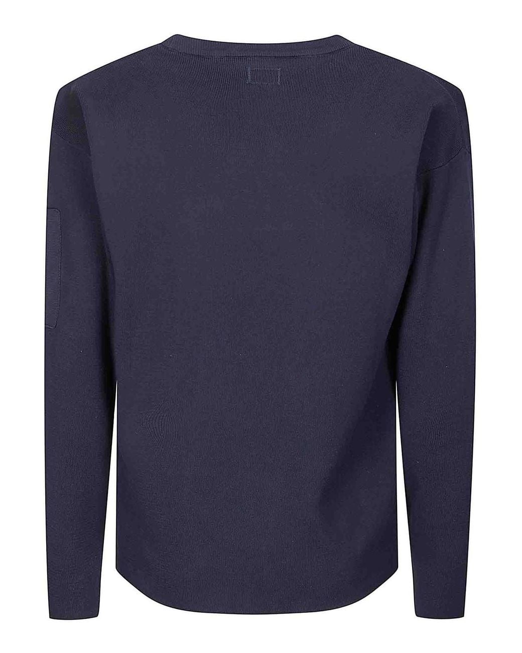 C P Company Blue Cotton Sea Island Crewneck Lens Sweater for men