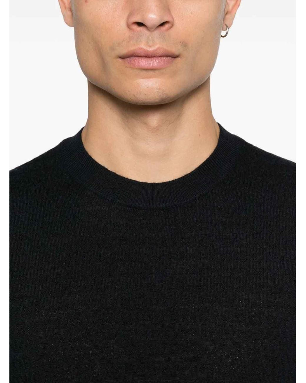 Emporio Armani Black Wool Crewneck Sweater for men