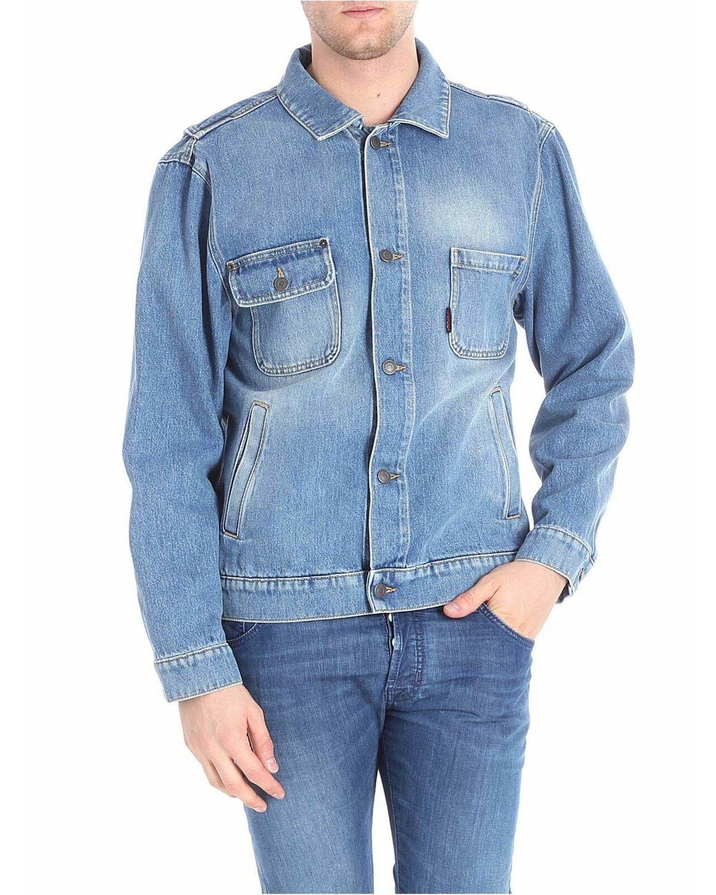 Moschino Blue Denim Jacket With Logo Embroidery for men
