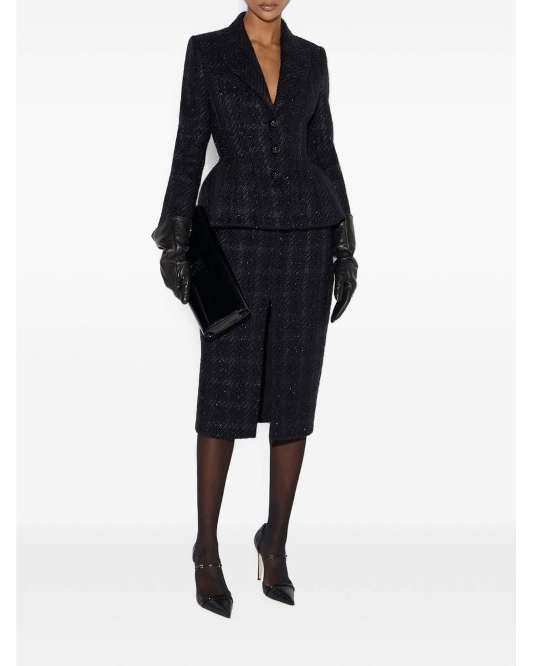 Elisabetta Franchi Blue Slim-Fit Prince Of Wales Wool Blazer