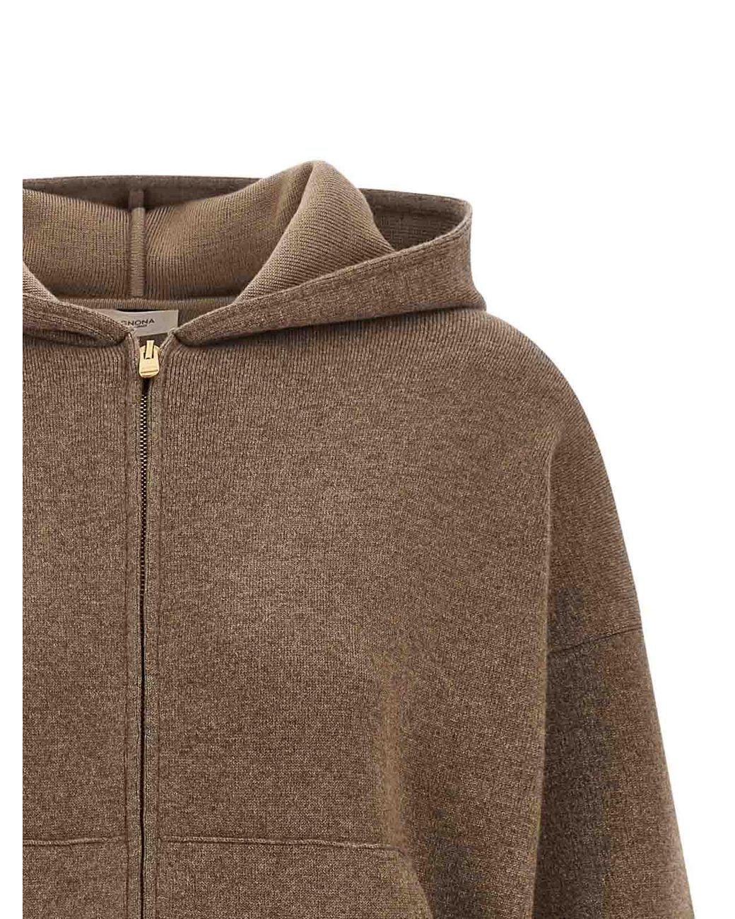 Agnona Brown Zipped Hooded Sweater