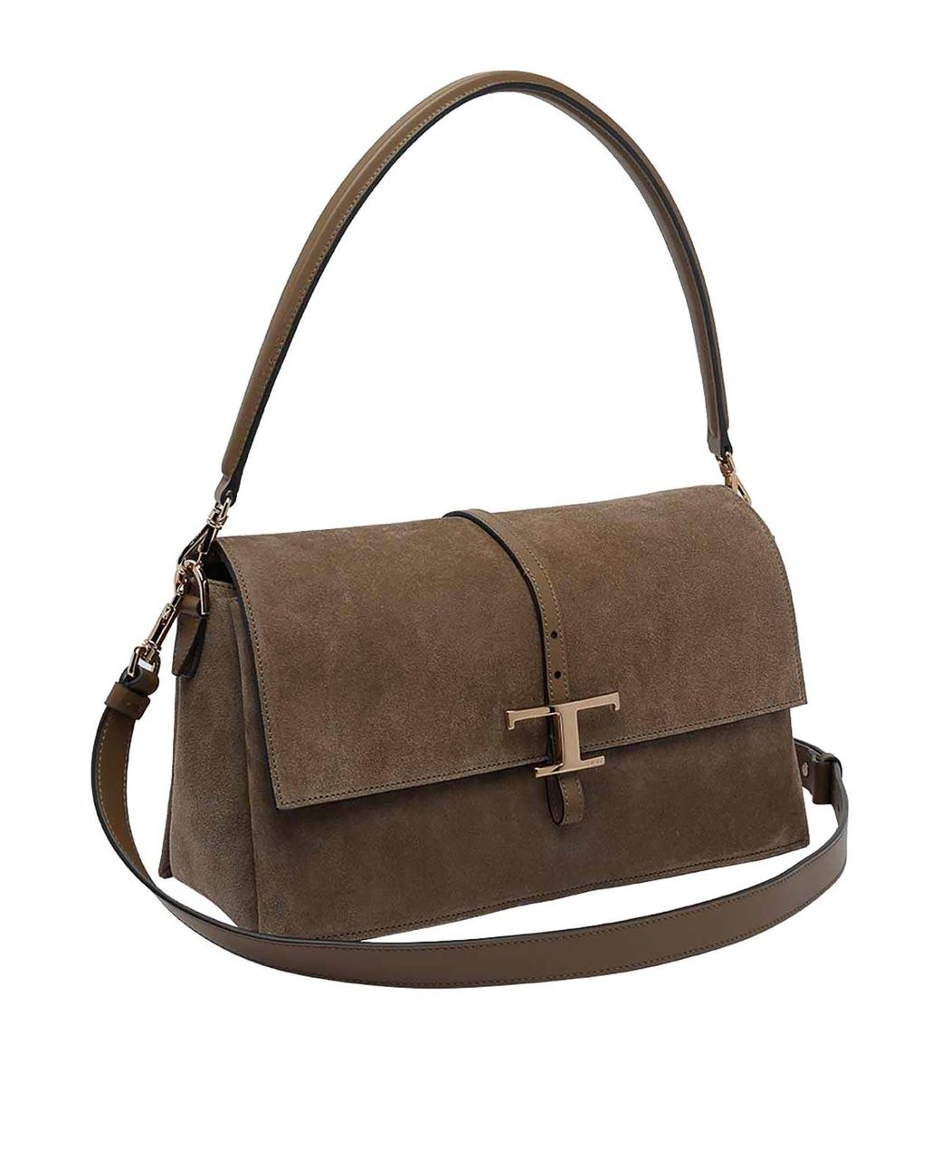 Tod's Brown Flap T-Timeless Suede Small Shoulder Bag