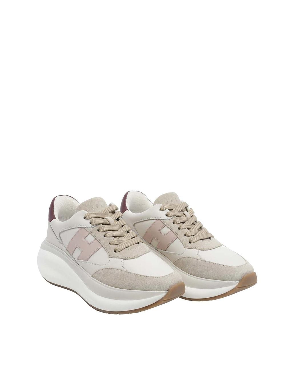Hogan White Maxi I Active Leather And Suede Trainers With H Logo And Chunky Sole