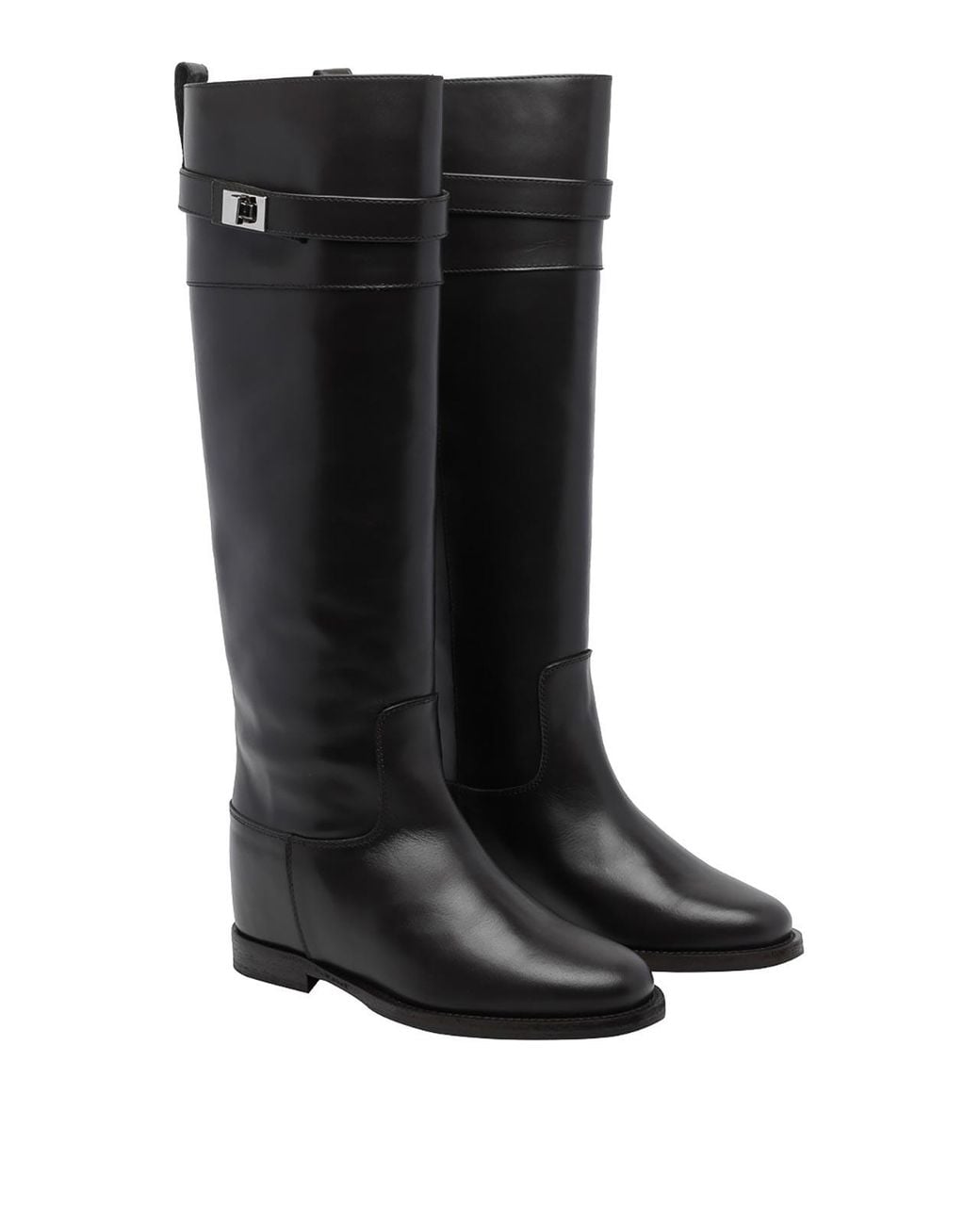 Via Roma 15 Black Padlock Leather Boots