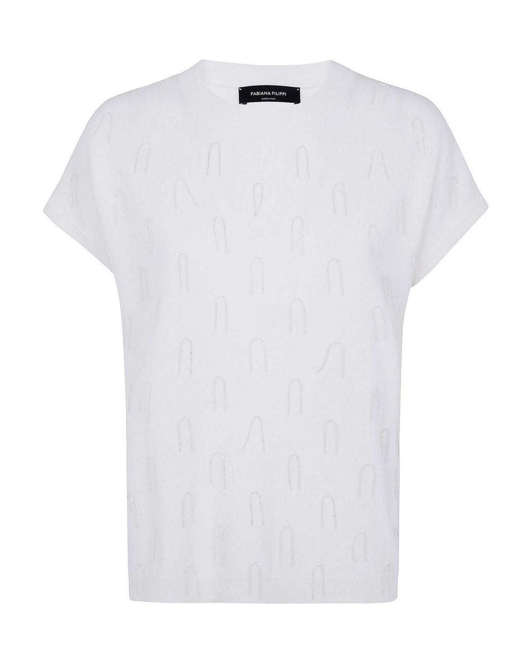 Fabiana Filippi White Platinum Cap Sleeve Sweater With Embrodery