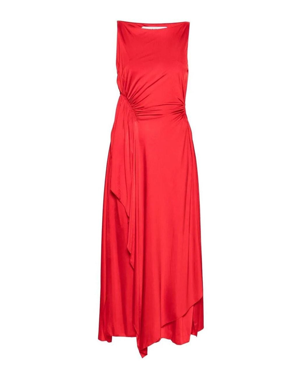 Lanvin Red Ruched Detailed Sleeveless Midi Dress