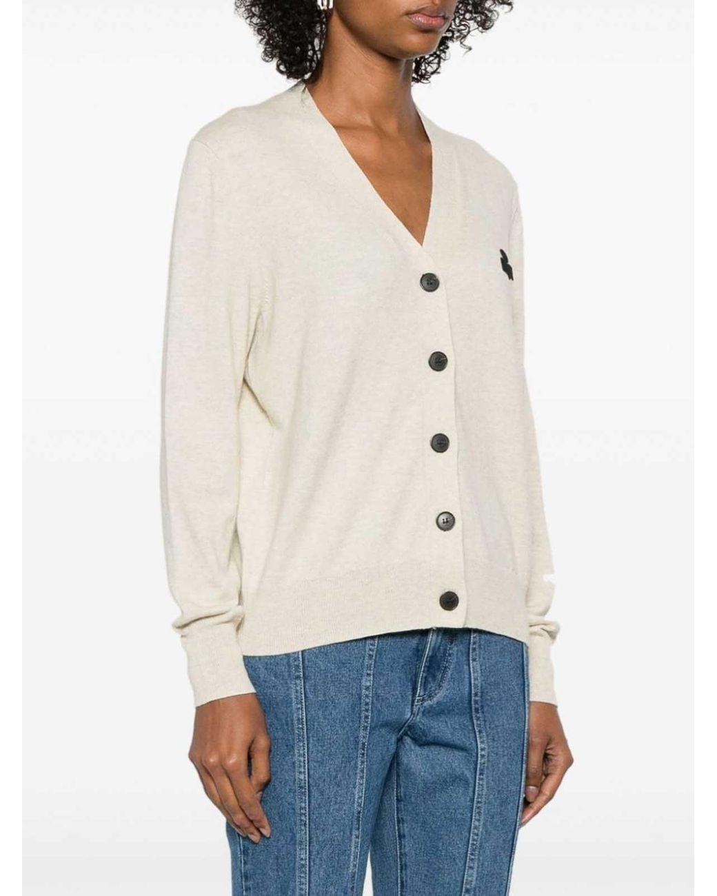 Isabel Marant Natural Karina Logo-Embroidered Cardigan