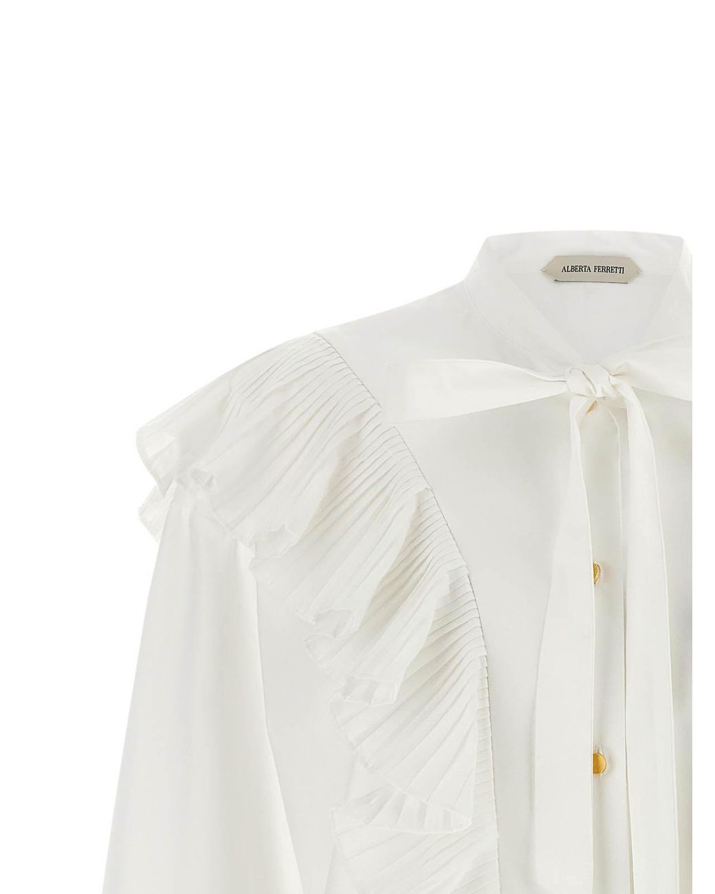 Alberta Ferretti White Pleated Ruffle Shirt