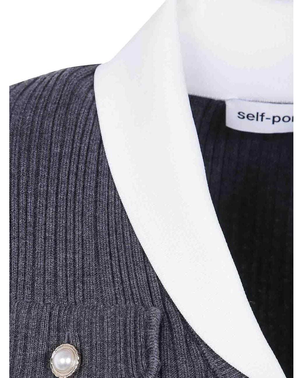 Self-Portrait Blue Ribbed Nit Cardigan