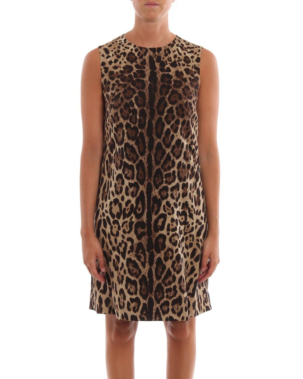 Dolce & Gabbana Brown Leo Print Silk Sheath Dress
