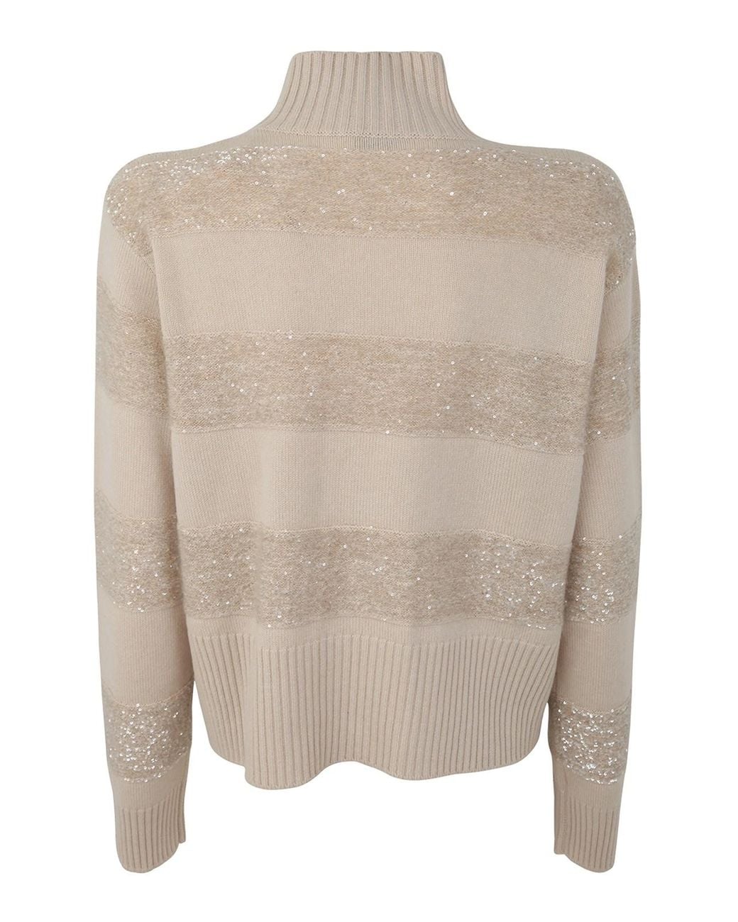 Brunello Cucinelli Natural Long Sleeve Turtle Neck Sweater
