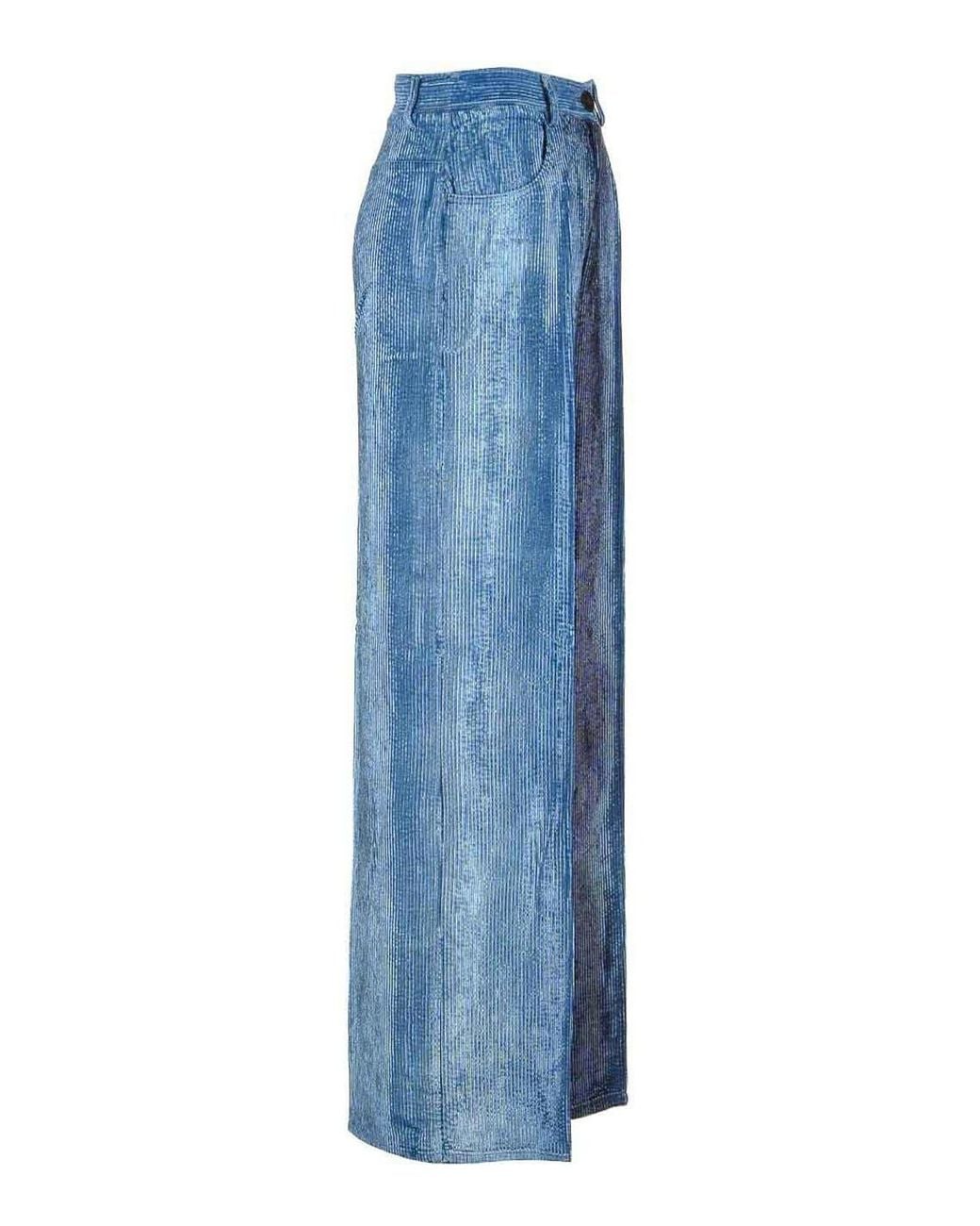 Forte_forte Blue Degrad Denim Velvet Wide Leg Pants Delav