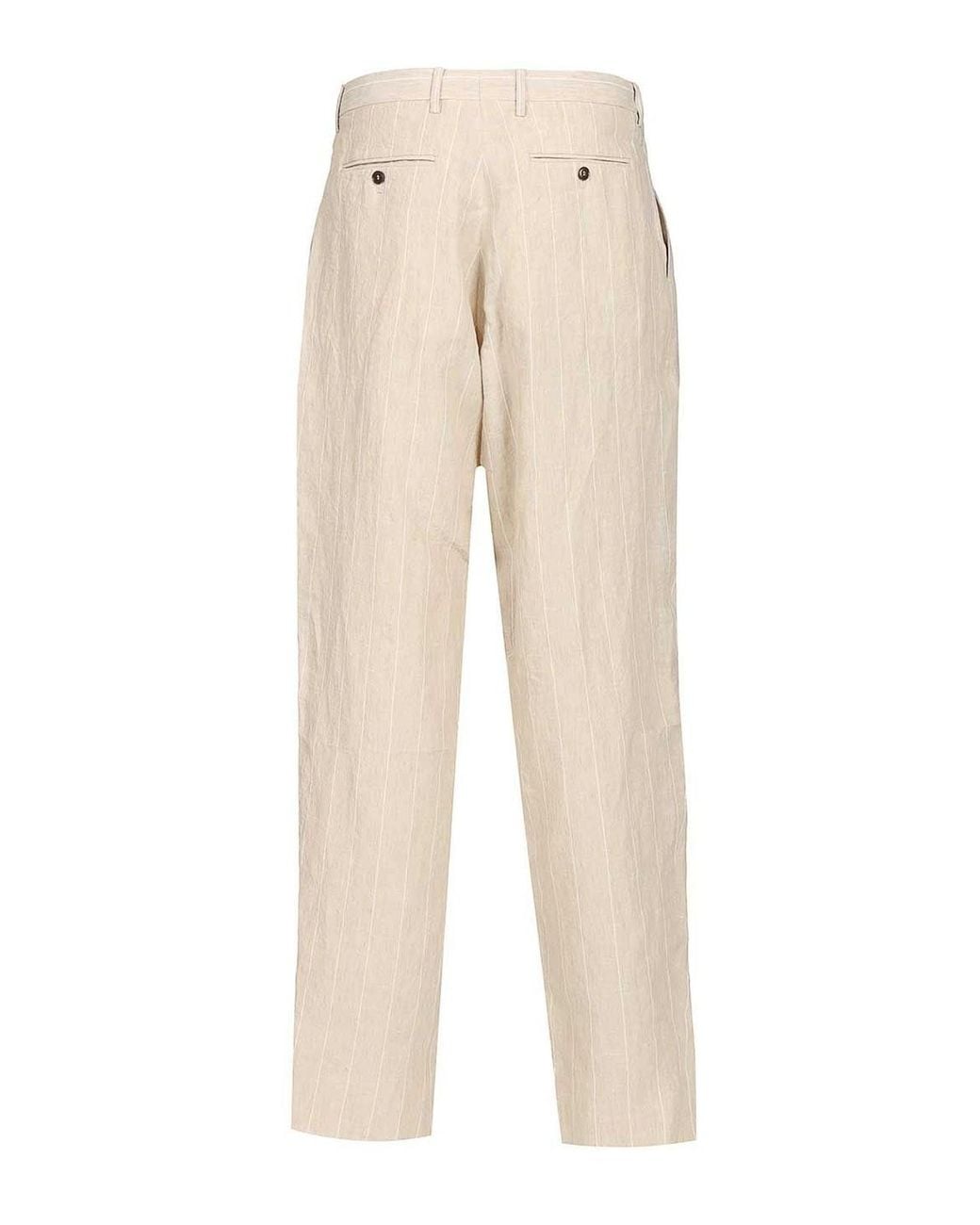 Giorgio Armani Natural Double Pleated Linen Trousers for men