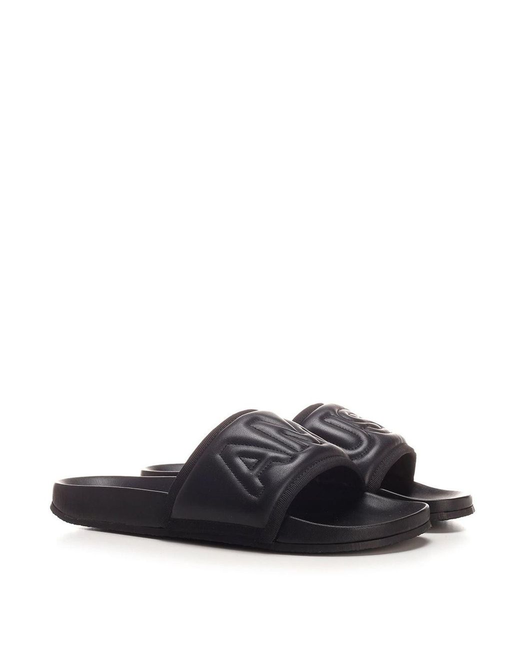 Ambush White Leather Branded Sliders for men