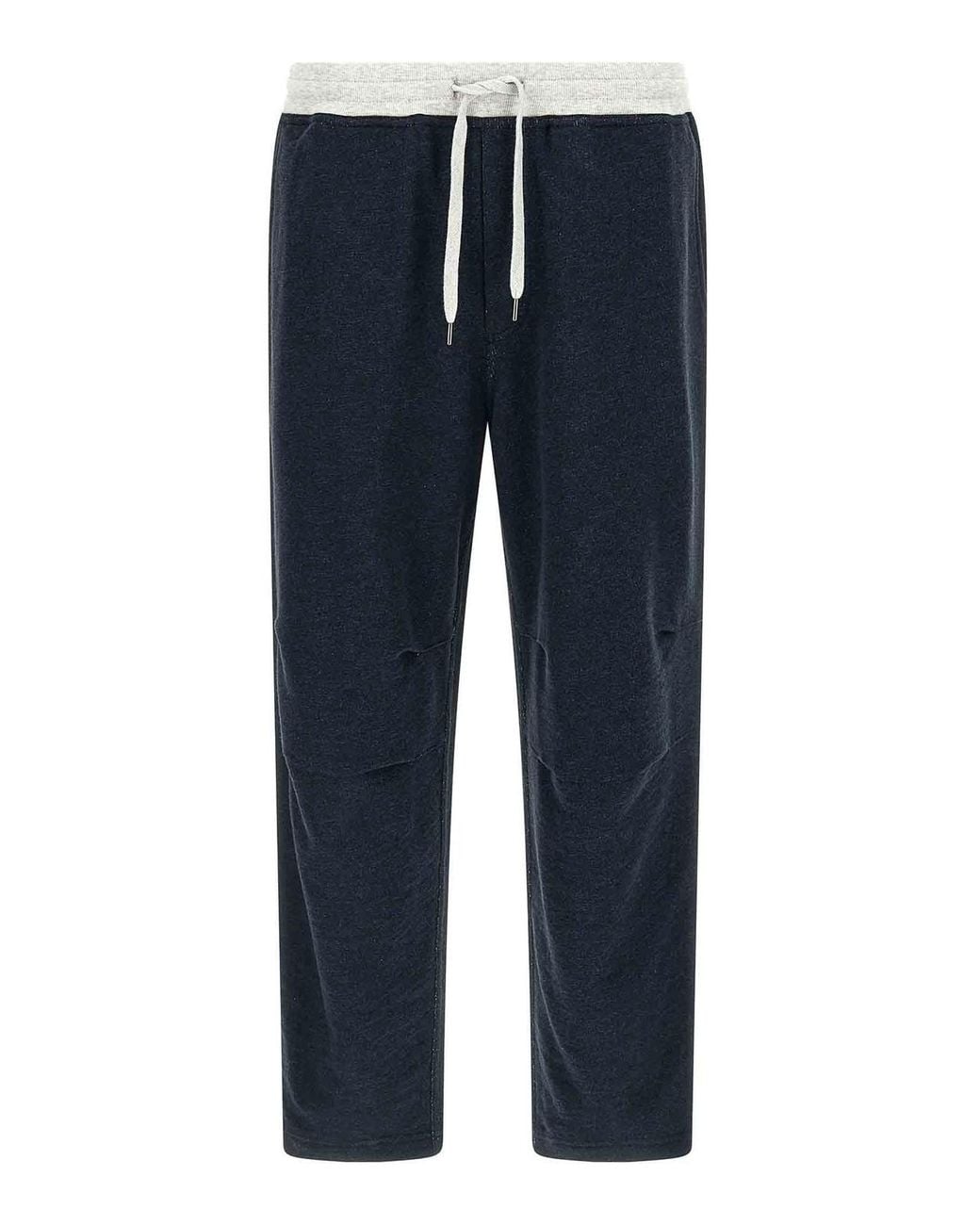Brunello Cucinelli Blue Linen Cotton Joggers for men