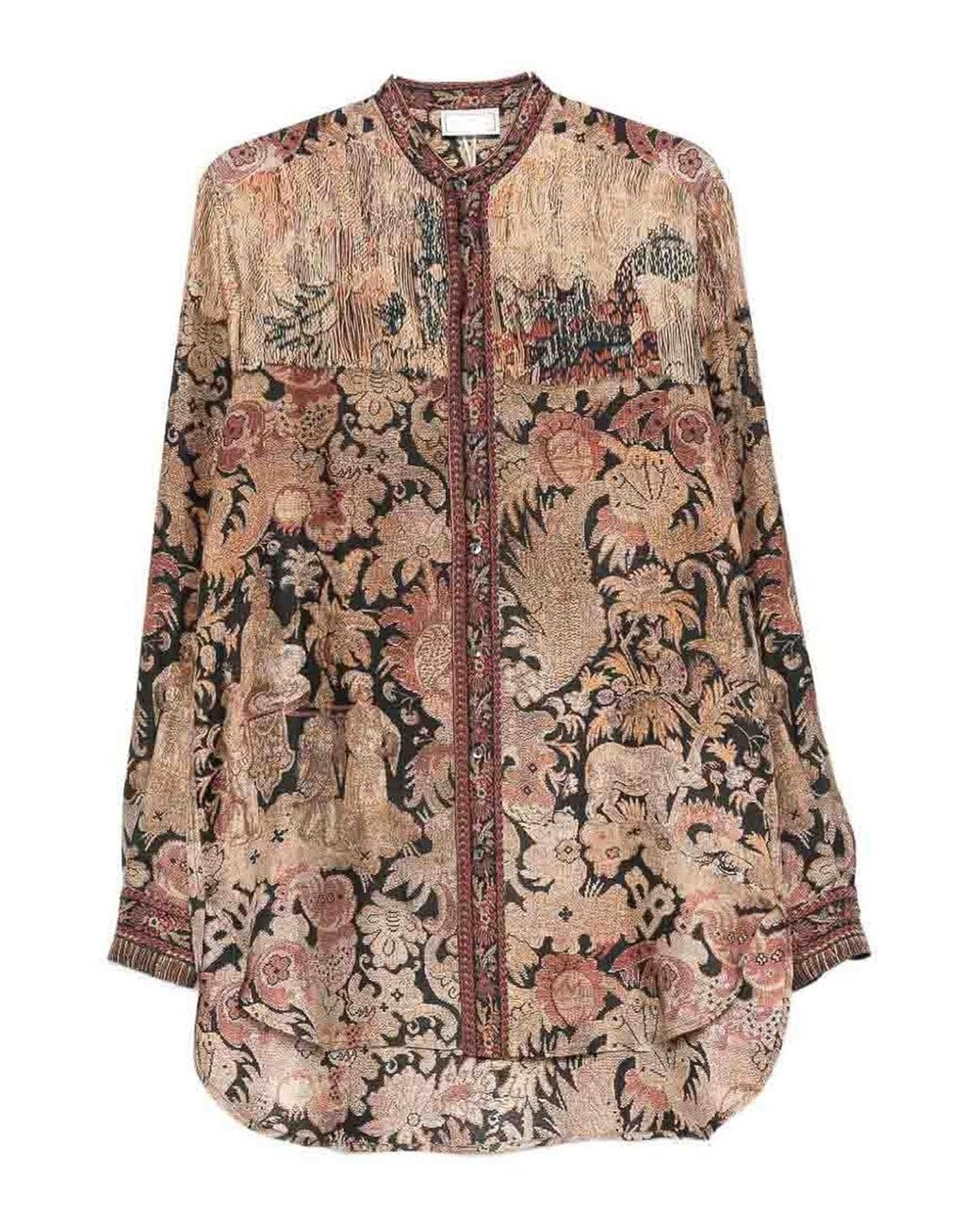 Pierre Louis Mascia Brown Printed Silk Shirt
