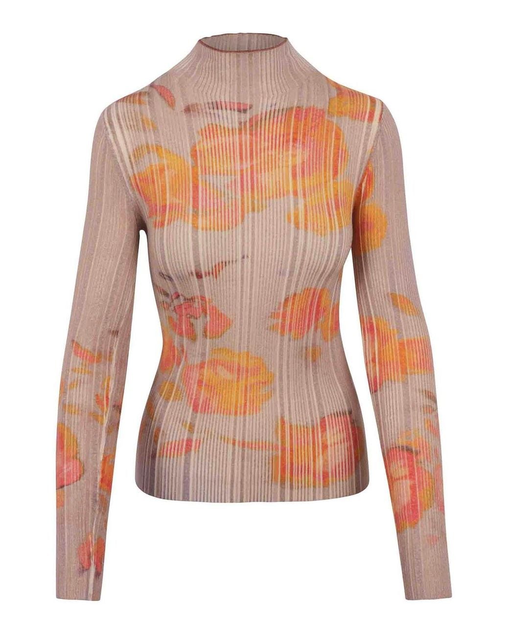 DIESEL White Floral Print Ribbed Turtleneck