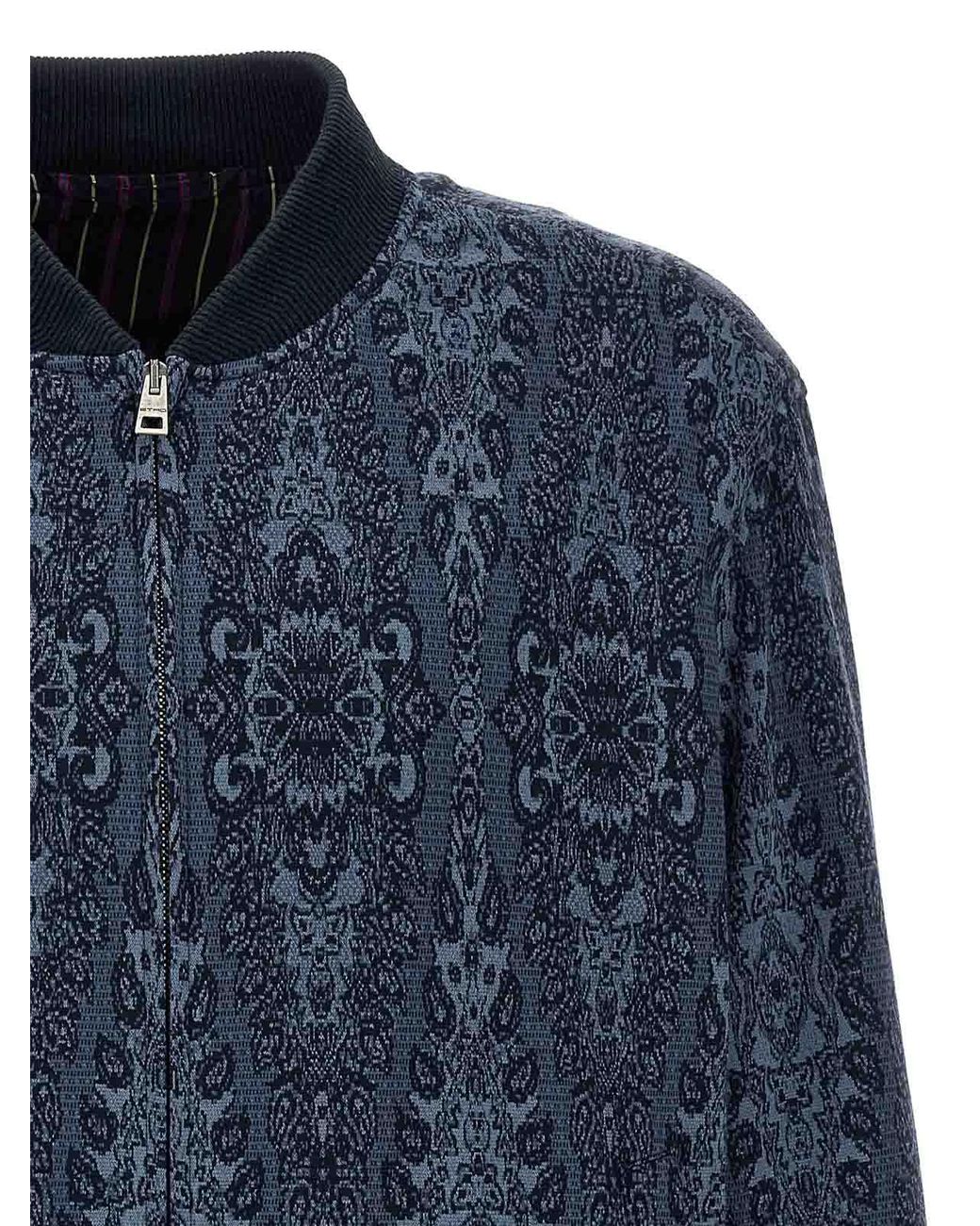 Etro Blue Jacquard Bomber Jacket for men