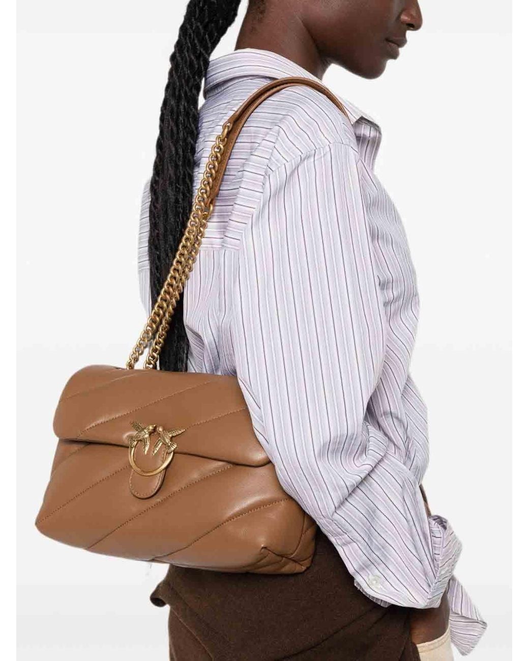 Pinko Brown Hazelnut Love Puff Classic Quilted Bag