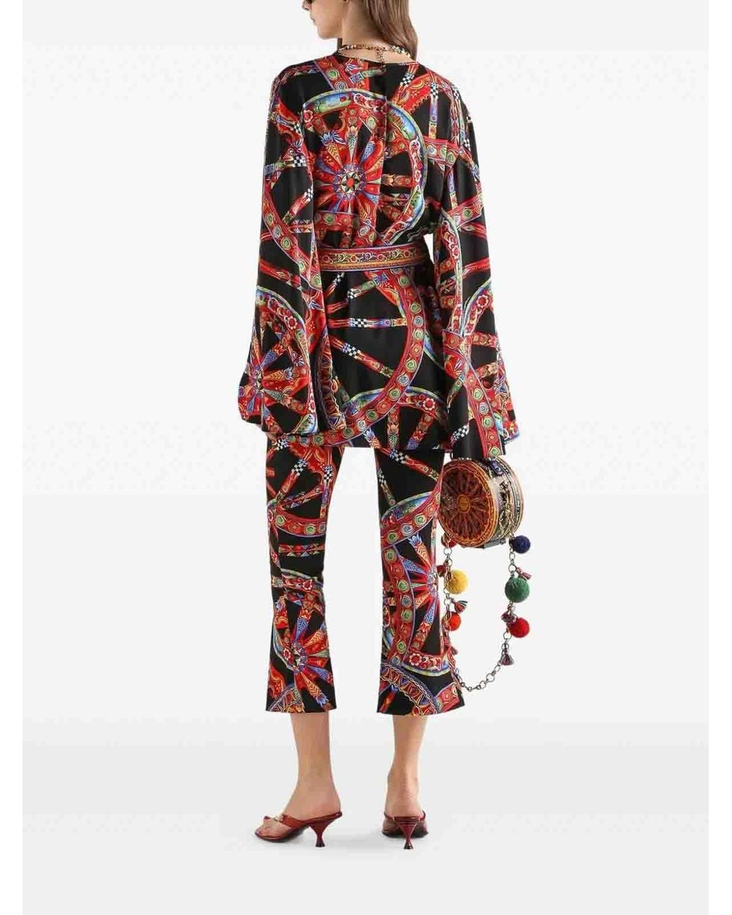 Dolce & Gabbana Red Silk Printed Long-Sleeve Mini Dress