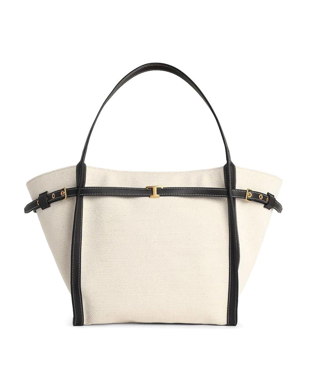 Tod's White Shopping Tim Canvas And Midi Leather Bag