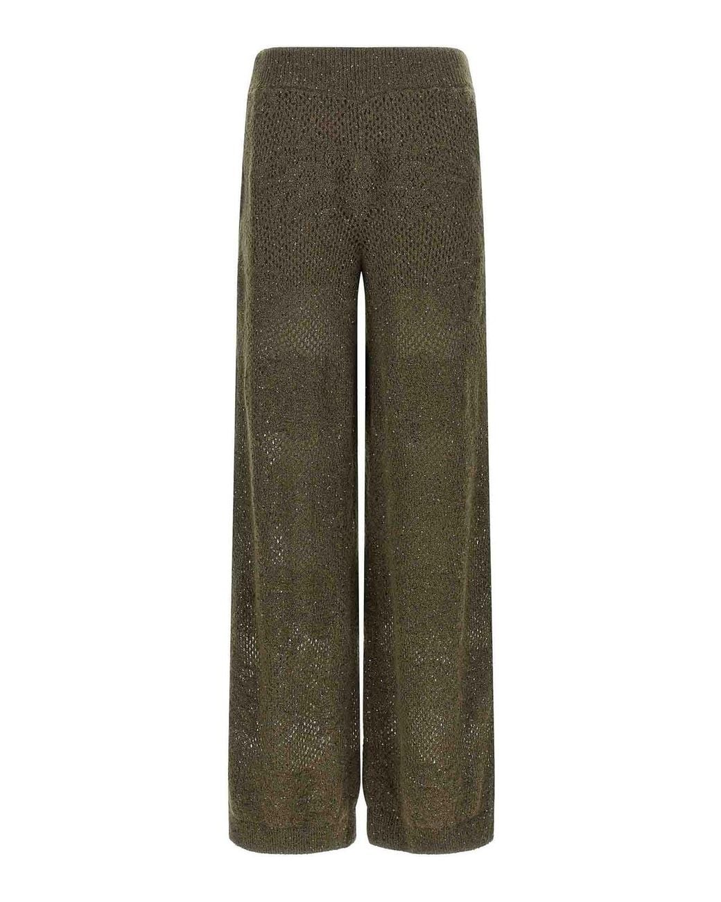 Brunello Cucinelli Green Track Flower Lace Virgin Wool Trousers