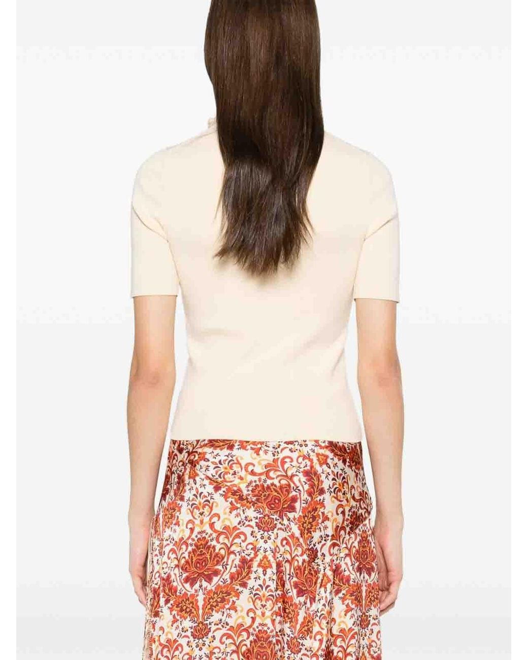 Rabanne Natural Silk And Cotton T-Shirt With Chain