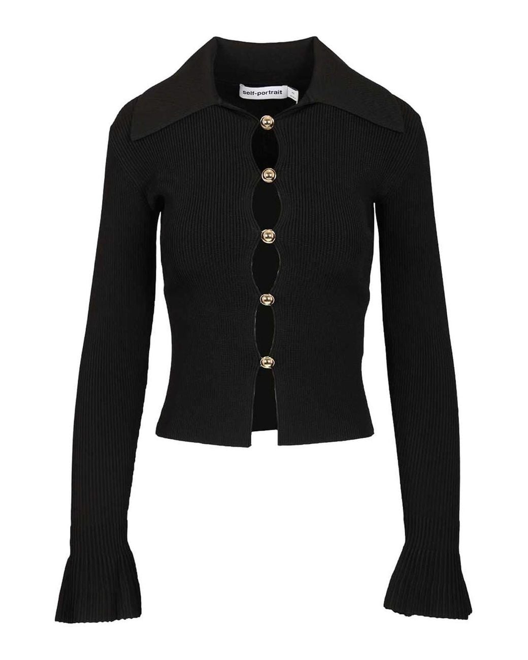 Self-Portrait Black Button-Up Sweater