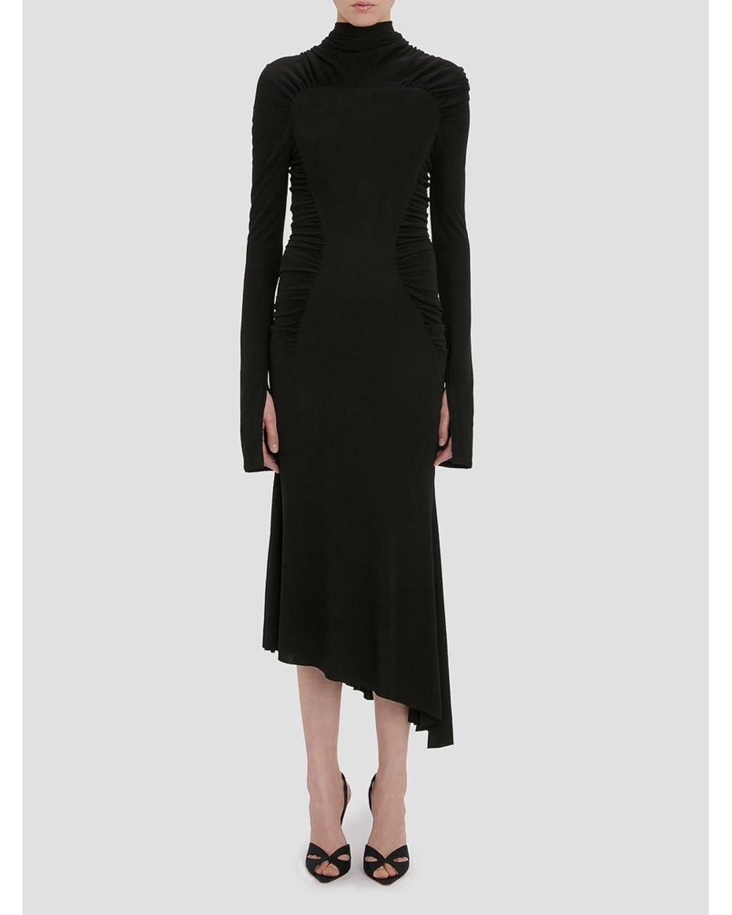 Victoria Beckham Black High Neck Gathered Midi Dress