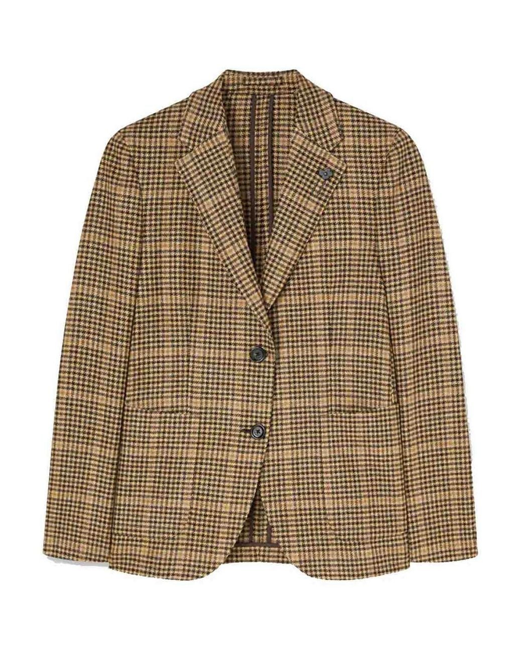 Lardini Brown Single-Breasted Houndstooth Jacket