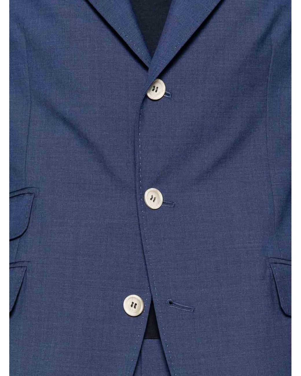 Brunello Cucinelli Blue Single-Breasted Suit With Peak Lapels for men