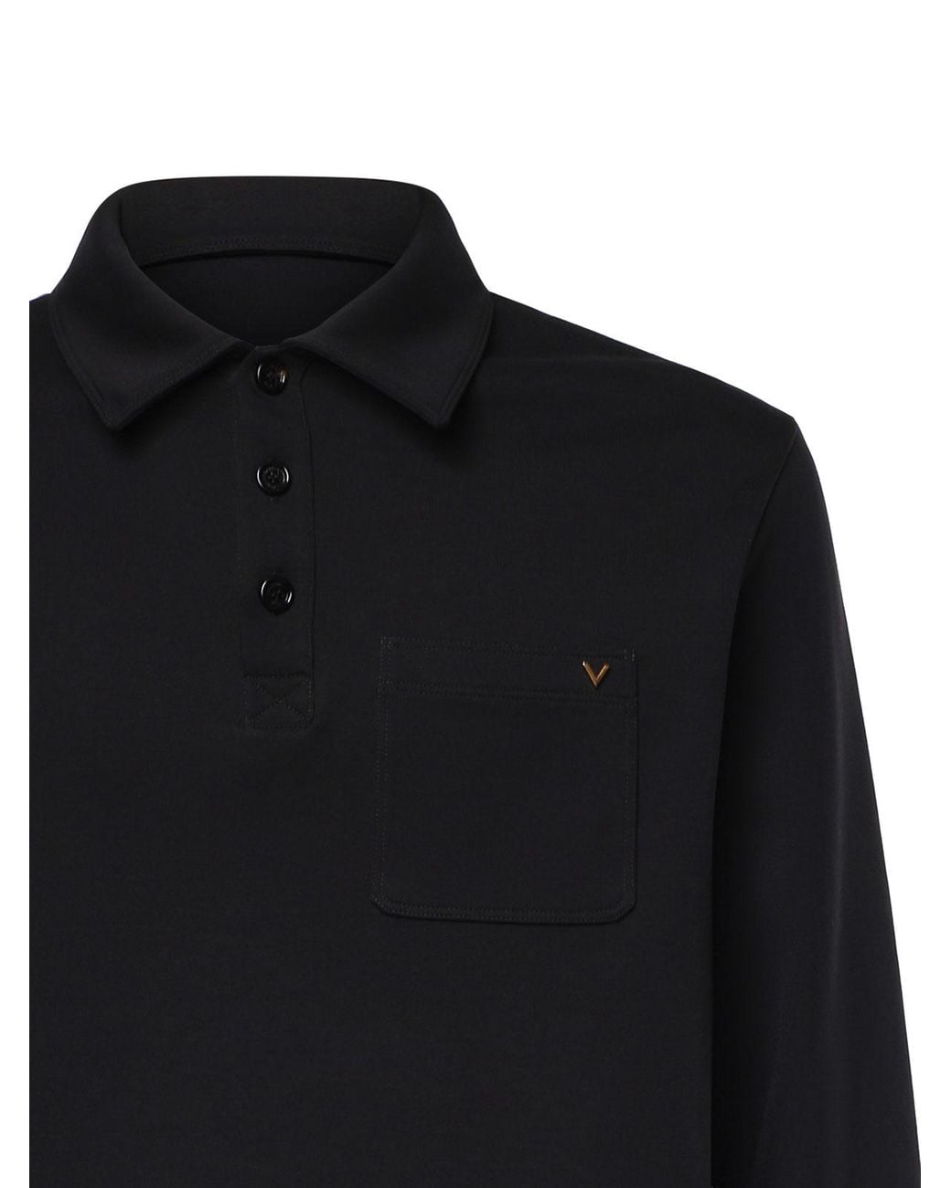 Valentino Garavani Black Vgold Cotton Blend Polo Shirt for men