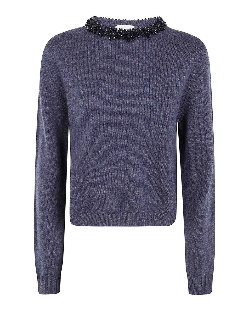 Semicouture Blue Denny Short Sleeves Round Neck Sweater
